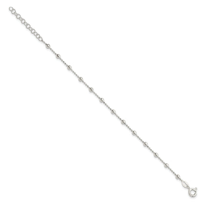 Sterling Silver Polished Beaded 6 Inch With 1 In Ext Bracelet
