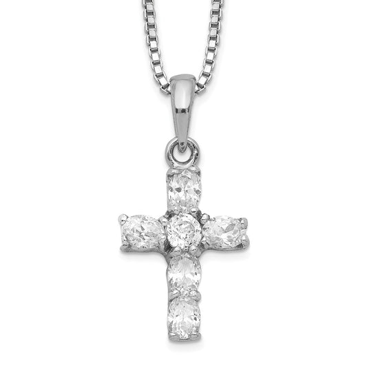 Sterling Silver Rhodium-Plated Cz Cross Necklace