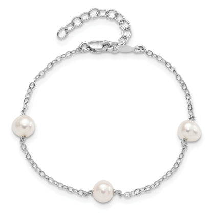 7.5 Inch Sterling Silver Rh-Plated 5-6mm Freshwater Cultured Pearl Bracelet
