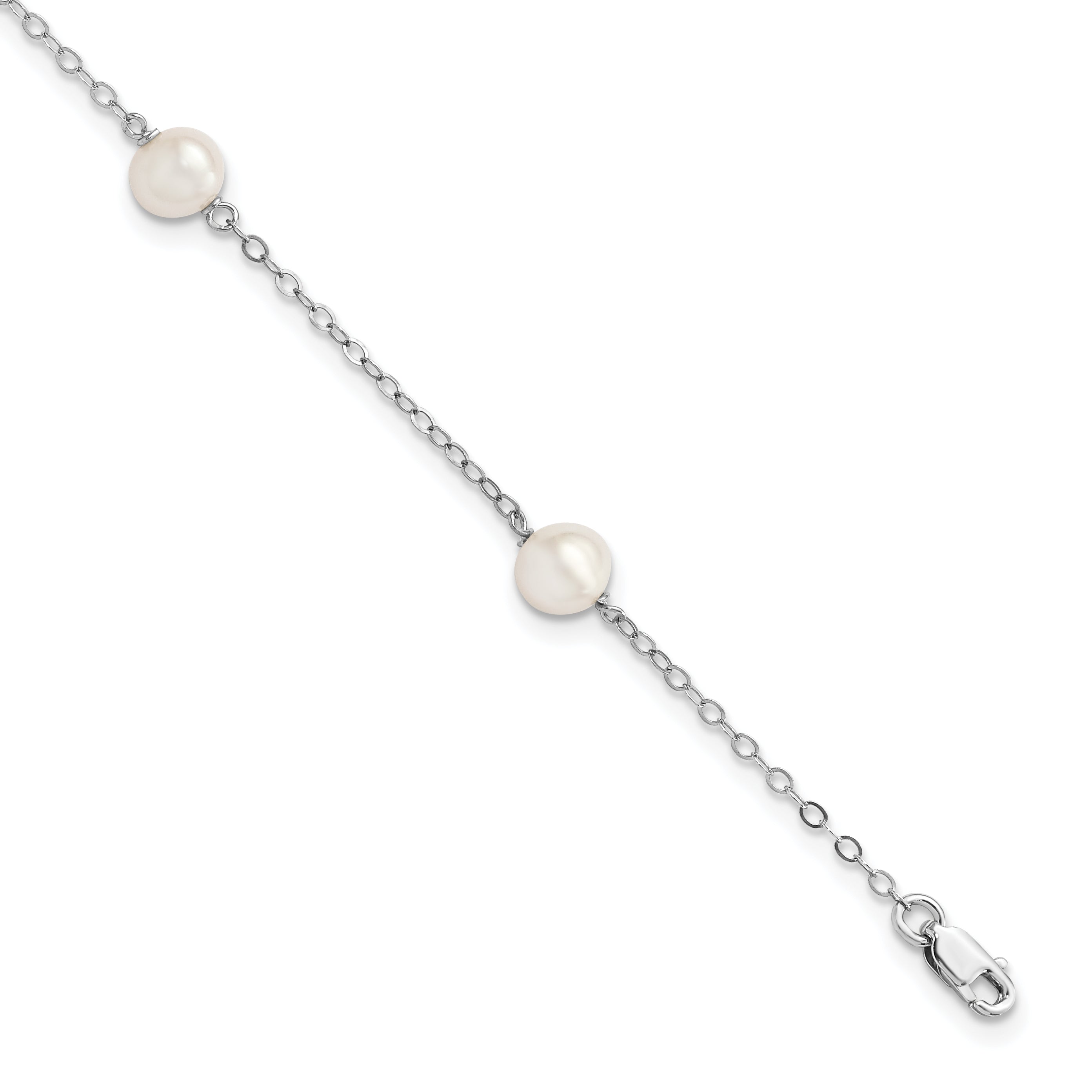 7.5 Inch Sterling Silver Rh-Plated 5-6mm Freshwater Cultured Pearl Bracelet