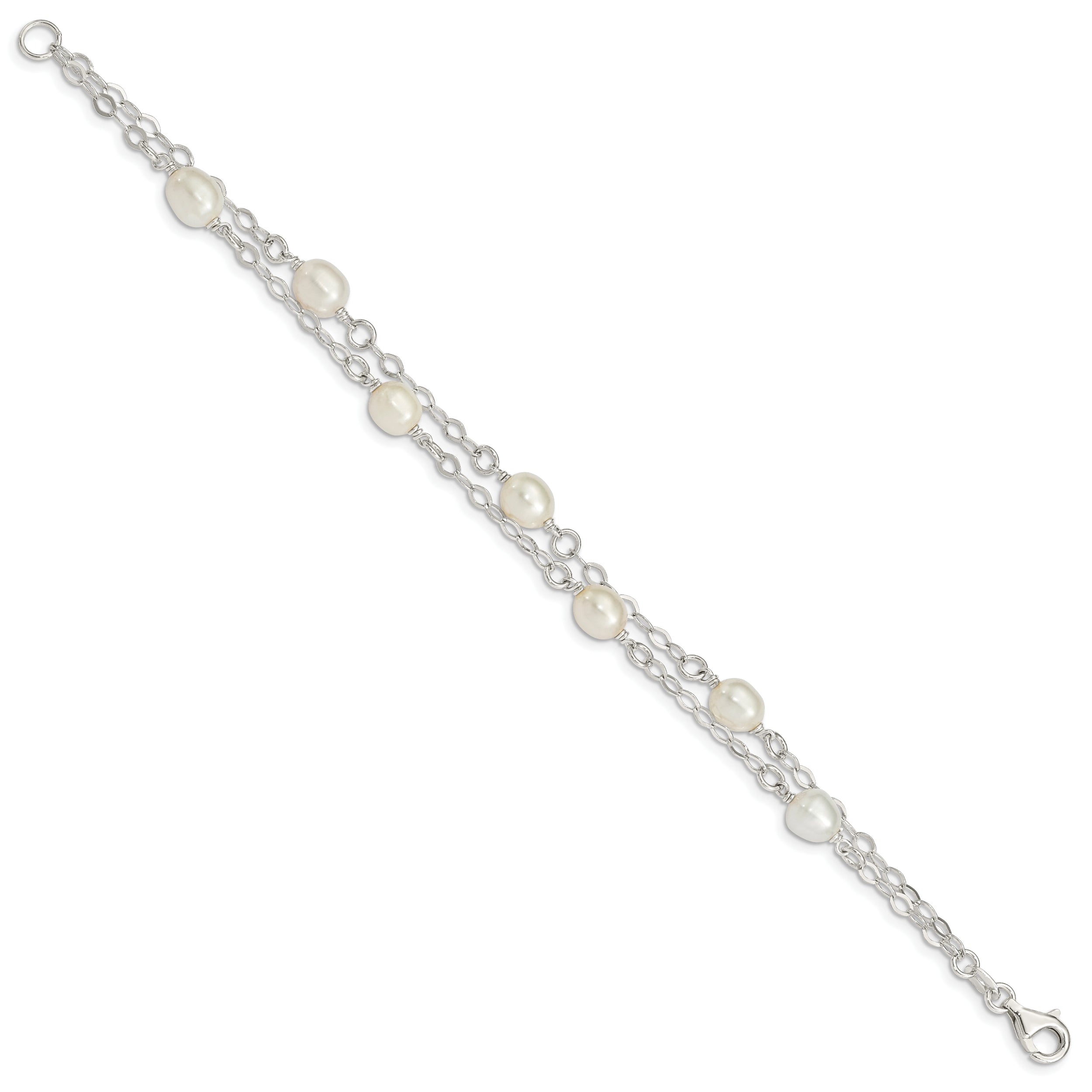 Sterling Silver White Fw Cultured Pearl 7.5 Inch Bracelet
