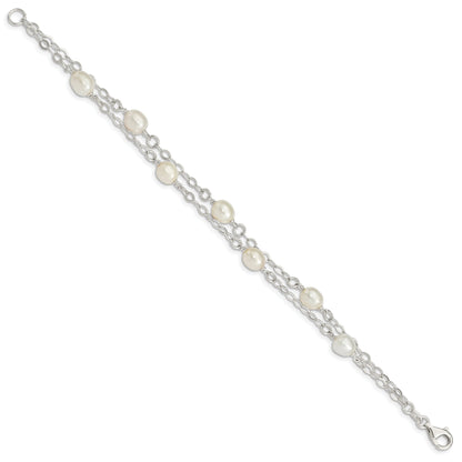 Sterling Silver White Fw Cultured Pearl 7.5 Inch Bracelet