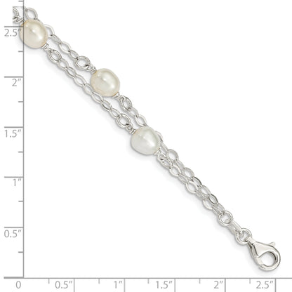Sterling Silver White Fw Cultured Pearl 7.5 Inch Bracelet