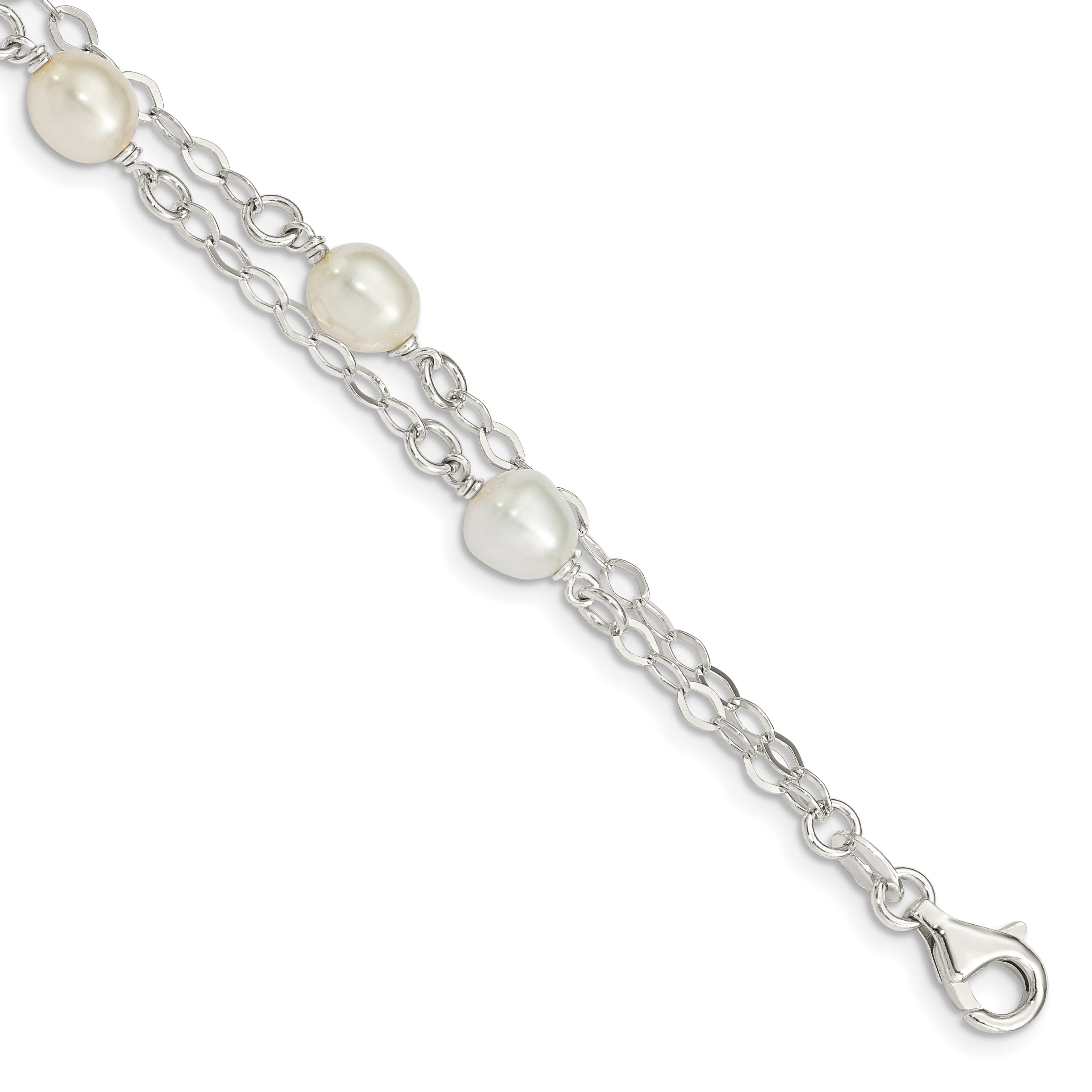 Sterling Silver White Fw Cultured Pearl 7.5 Inch Bracelet