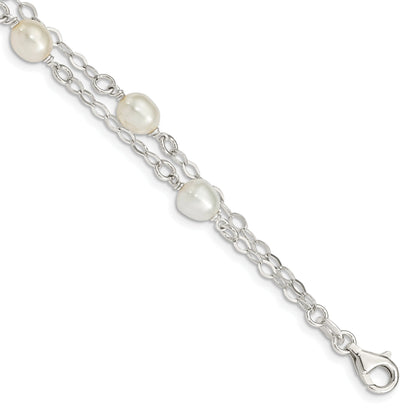 Sterling Silver White Fw Cultured Pearl 7.5 Inch Bracelet