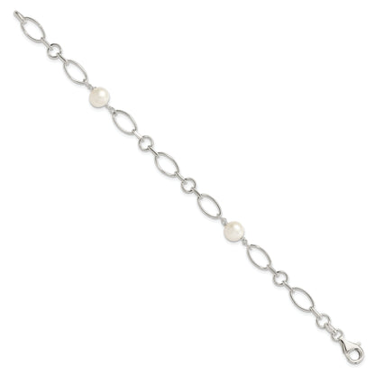 7.5 Inch Sterling Silver Polished Fw Cultured Pearl Bracelet