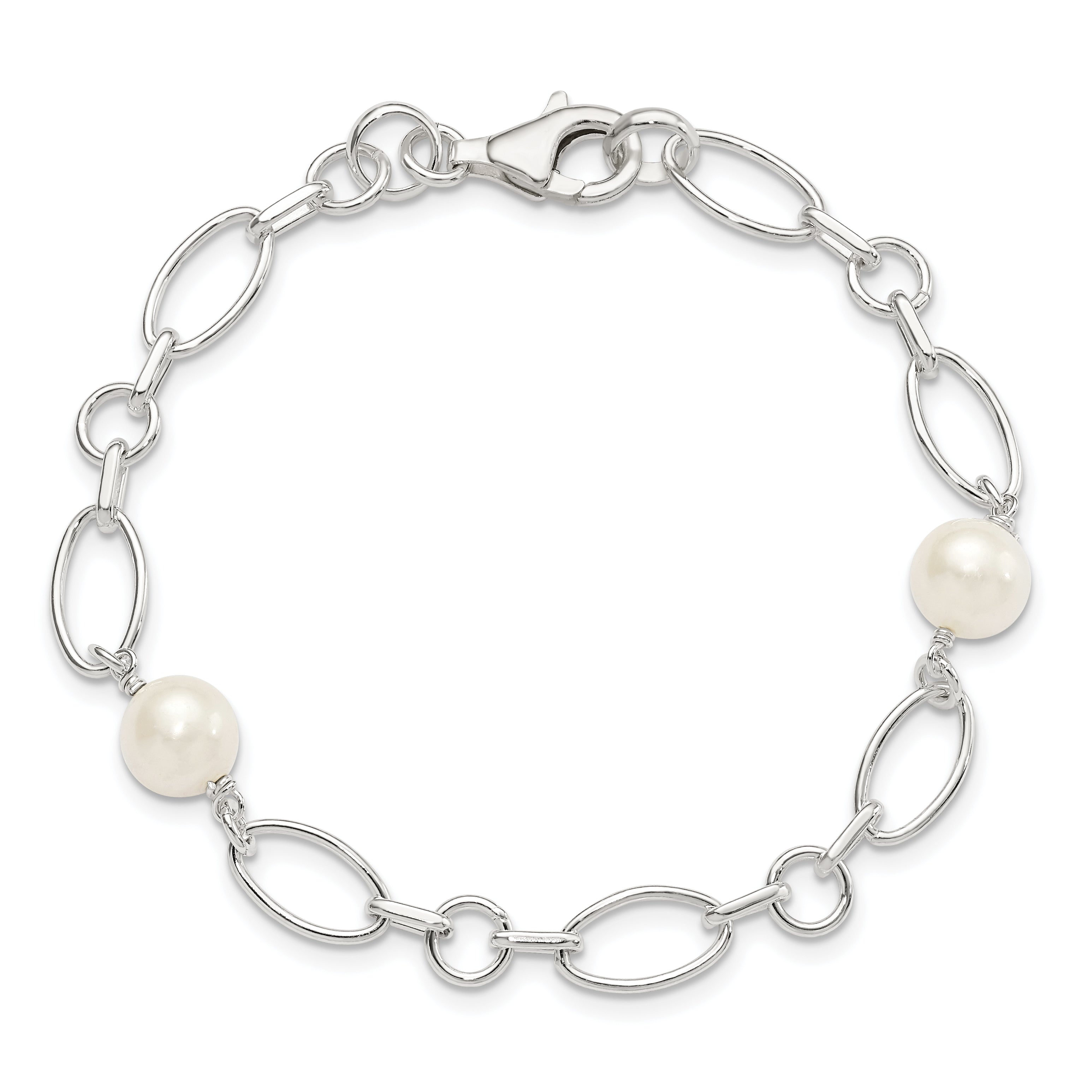 7.5 Inch Sterling Silver Polished Fw Cultured Pearl Bracelet