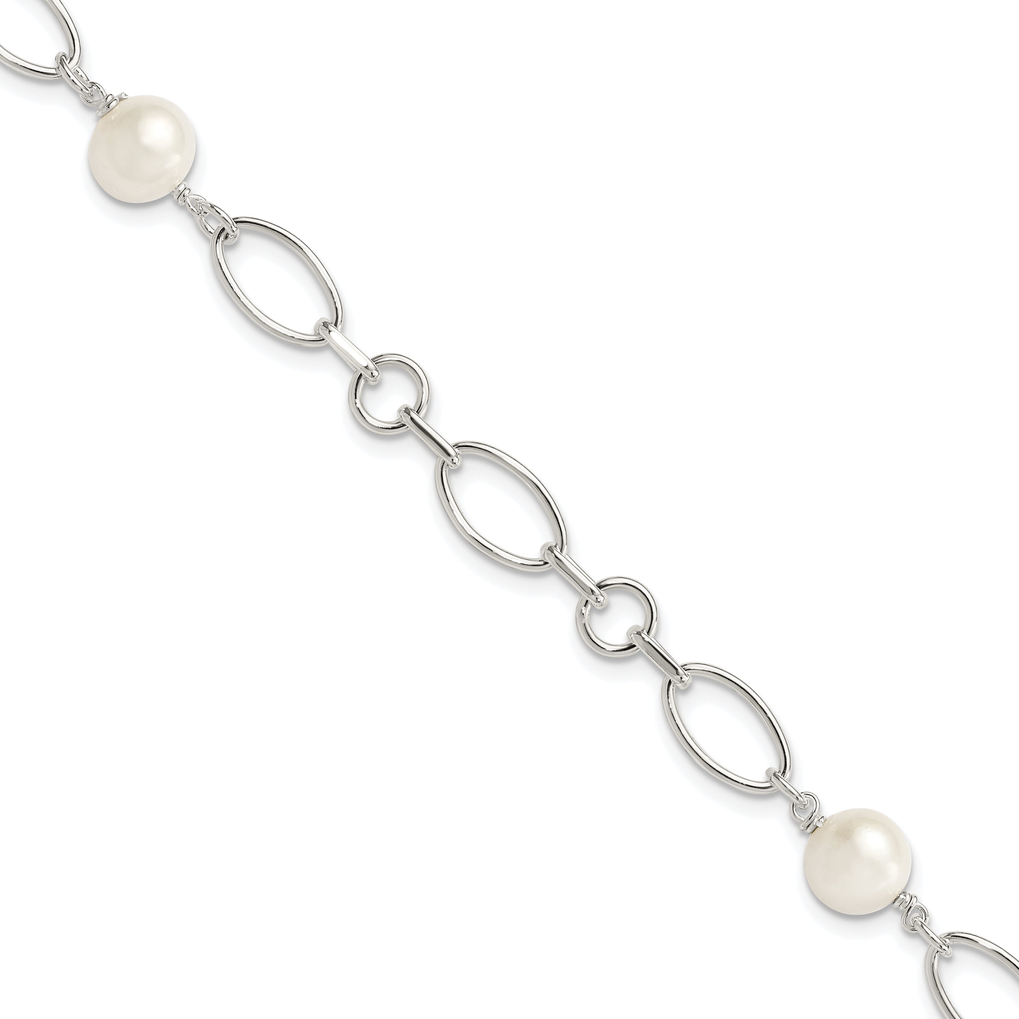 7.5 Inch Sterling Silver Polished Fw Cultured Pearl Bracelet