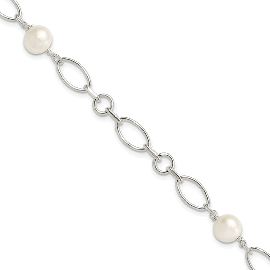 7.5 Inch Sterling Silver Polished Fw Cultured Pearl Bracelet