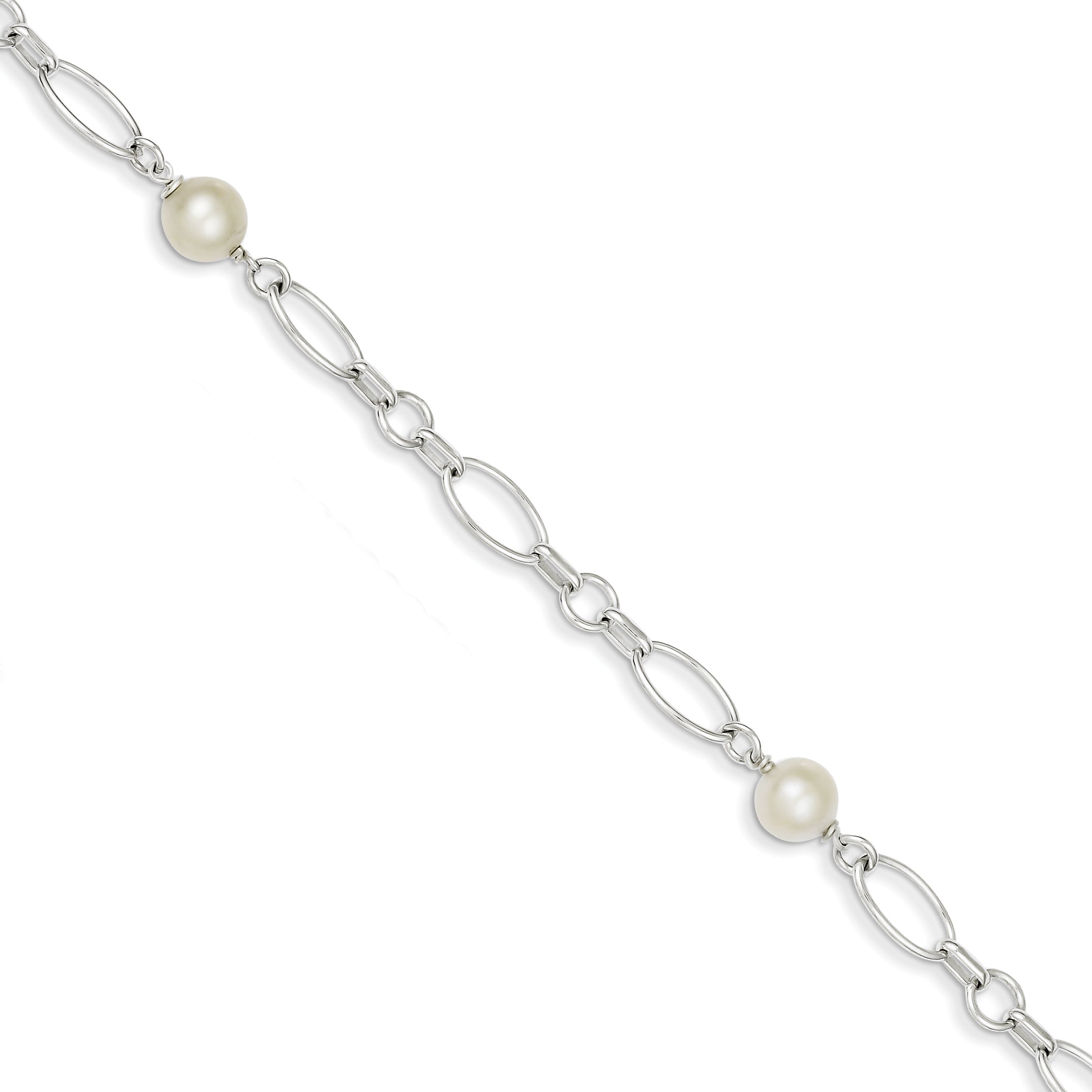 7.5 Inch Sterling Silver Polished Fw Cultured Pearl Bracelet