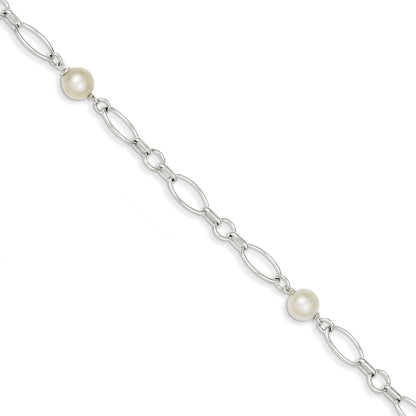7.5 Inch Sterling Silver Polished Fw Cultured Pearl Bracelet