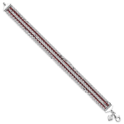 7.5 Inch Sterling Silver Rhodium & Red-Plated Multi-Strand Chain Bracelet