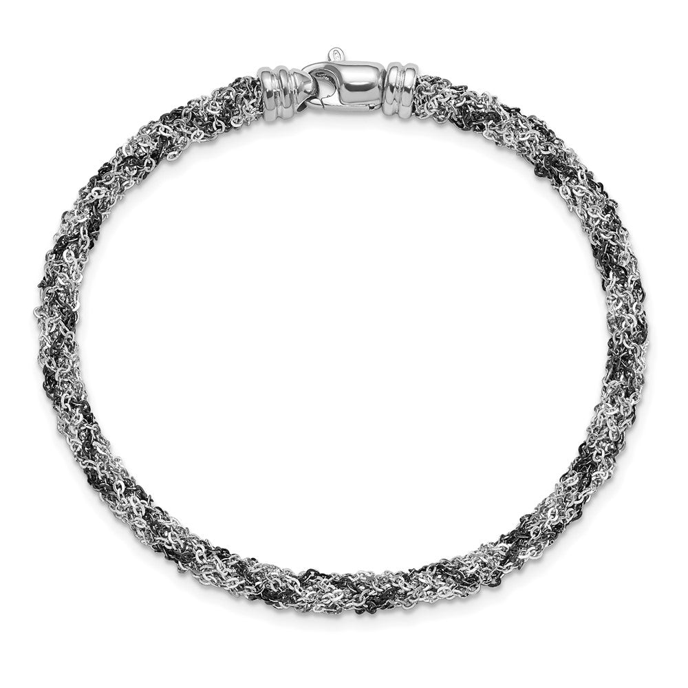 7.25 Inch Sterling Silver & Ruthenium-Plated Twisted Chain Bracelet