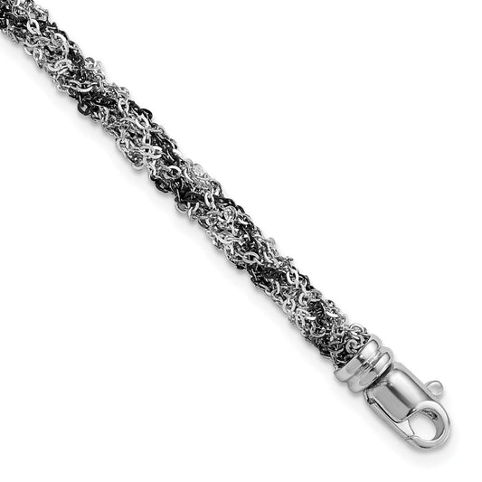 7.25 Inch Sterling Silver & Ruthenium-Plated Twisted Chain Bracelet