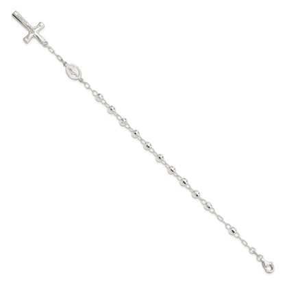 Sterling Silver Polished Beaded Rosary 7.5 Inch Bracelet
