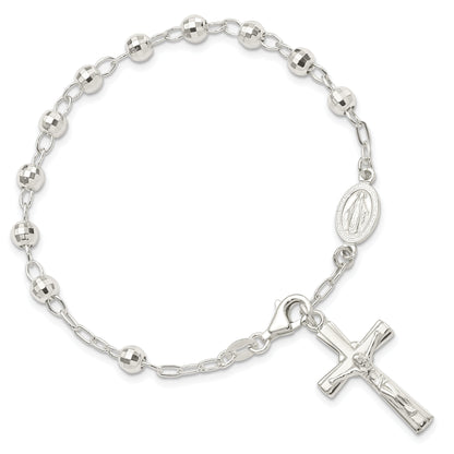 Sterling Silver Polished Beaded Rosary 7.5 Inch Bracelet