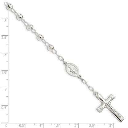 Sterling Silver Polished Beaded Rosary 7.5 Inch Bracelet