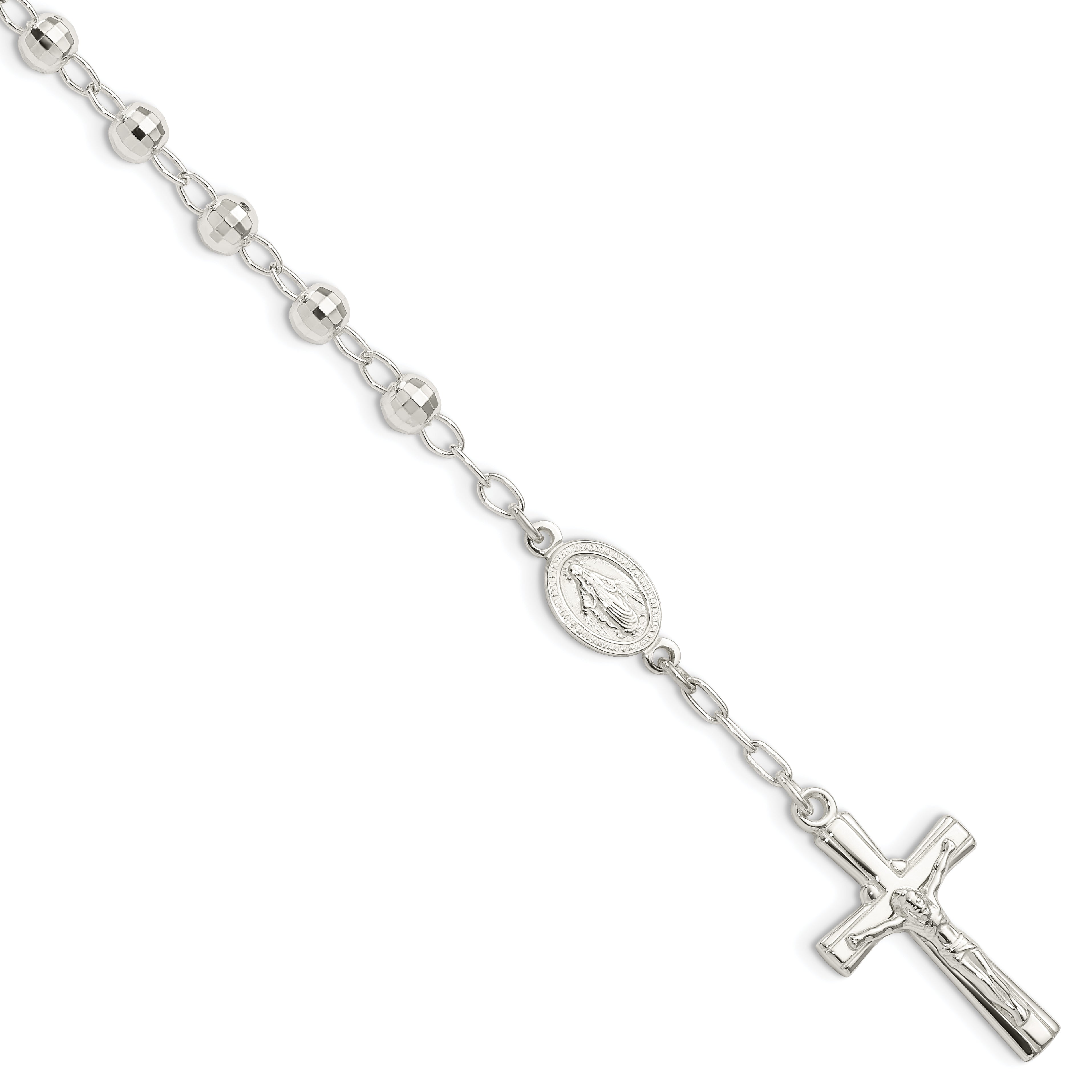 Sterling Silver Polished Beaded Rosary 7.5 Inch Bracelet
