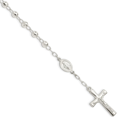 Sterling Silver Polished Beaded Rosary 7.5 Inch Bracelet