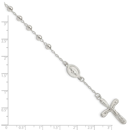 Sterling Silver Polished Beaded Single Decade Rosary 7.5 Inch Bracelet