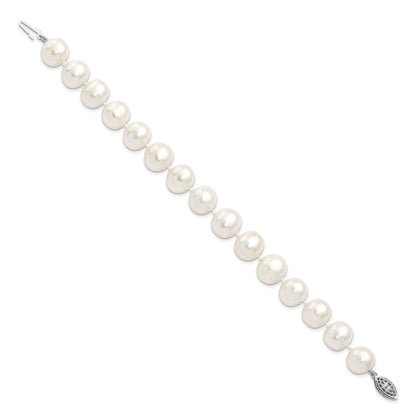 Sterling Silver Rhodium 11-12mm White Fw Cultured Pearl Bracelet