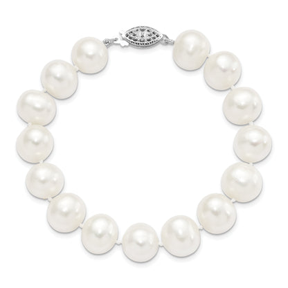 Sterling Silver Rhodium 11-12mm White Fw Cultured Pearl Bracelet