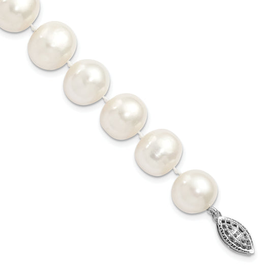 Sterling Silver Rhodium 11-12mm White Fw Cultured Pearl Bracelet
