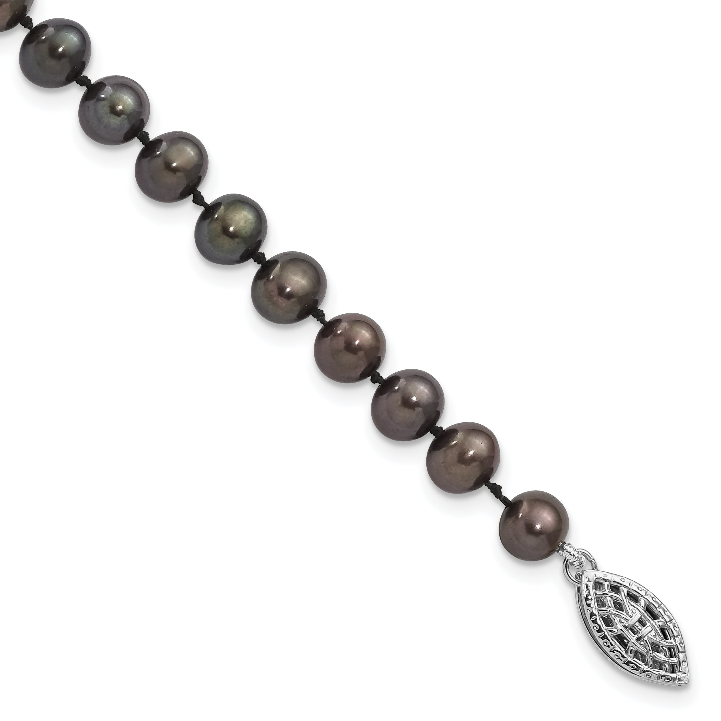 7.25 Inch Sterling Silver Rhod-Plated 5-6mm Black Fwc Pearl Bracelet