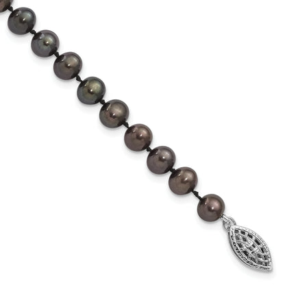 7.25 Inch Sterling Silver Rhod-Plated 5-6mm Black Fwc Pearl Bracelet