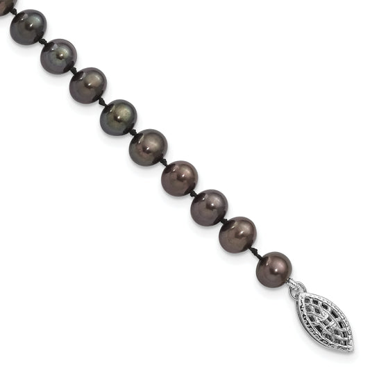7.25 Inch Sterling Silver Rhod-Plated 5-6mm Black Fwc Pearl Bracelet