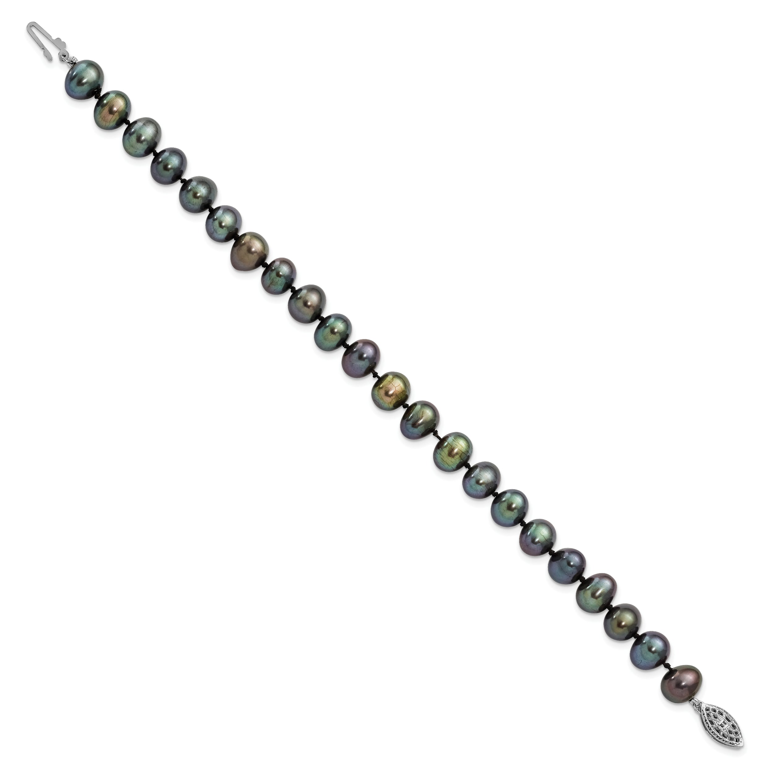 7.25 Inch Sterling Silver Rhod-Plated 7-8mm Black Fw Cultured Pearl Bracelet