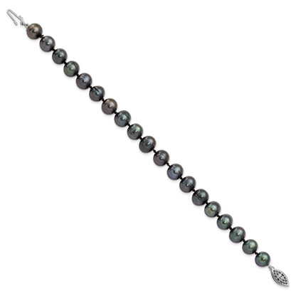 7.25 Inch Sterling Silver Rhod-Plated 8-9mm Black Fwc Pearl Bracelet
