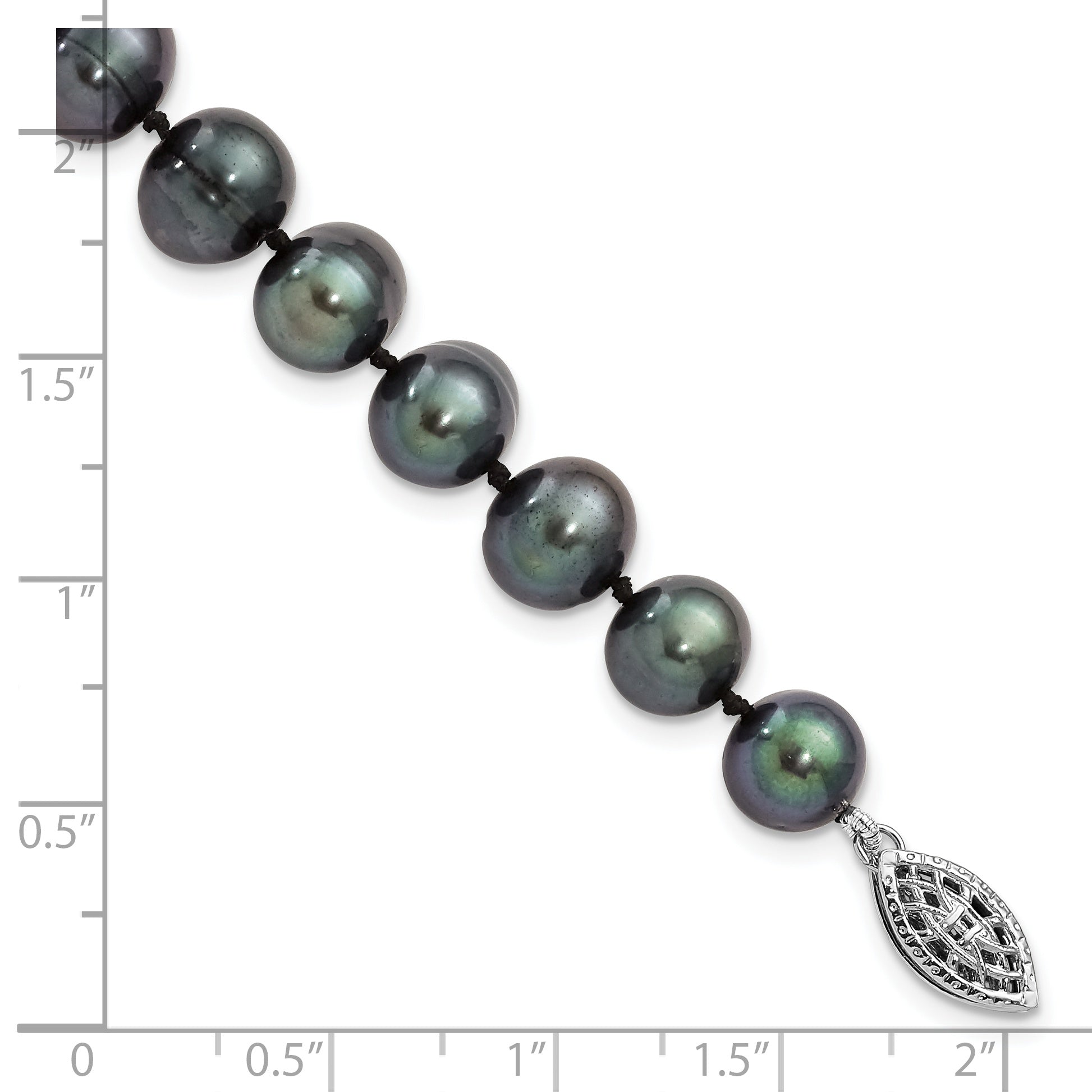 7.25 Inch Sterling Silver Rhod-Plated 8-9mm Black Fwc Pearl Bracelet
