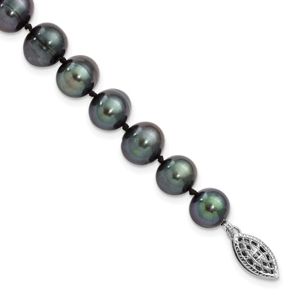 7.25 Inch Sterling Silver Rhod-Plated 8-9mm Black Fwc Pearl Bracelet