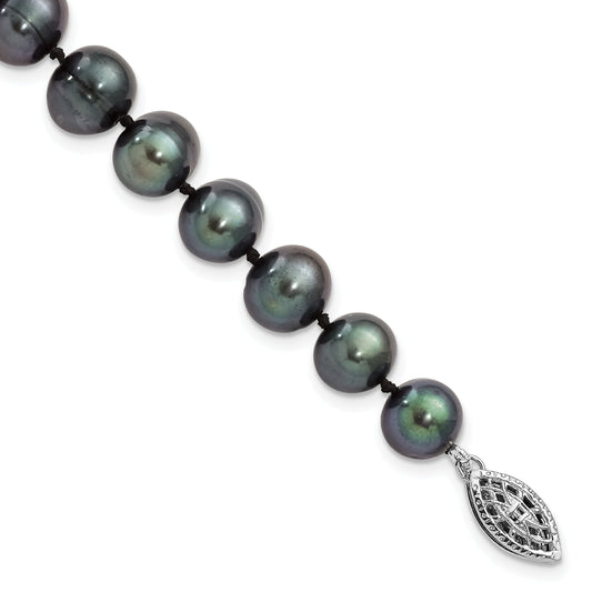 7.25 Inch Sterling Silver Rhod-Plated 8-9mm Black Fwc Pearl Bracelet