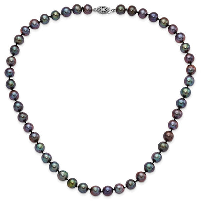 Sterling Silver Rhod-Plated 9-10mm Black Fwc Pearl Necklace