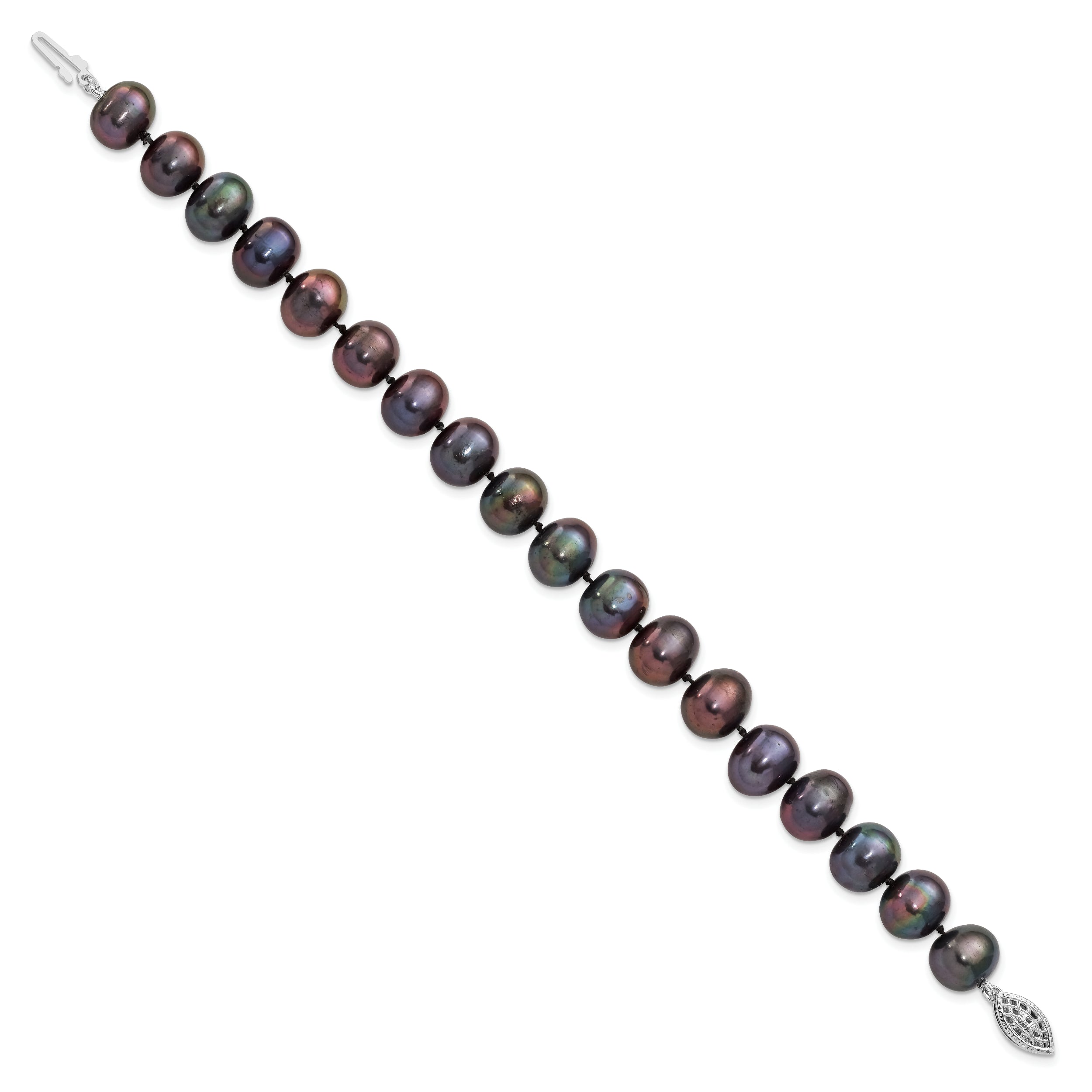 7.25 Inch Sterling Silver Rhod-Plated 9-10mm Black Fwc Pearl Bracelet