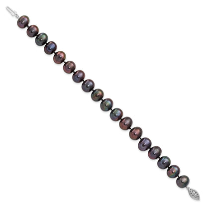 7.25 Inch Sterling Silver Rhod-Plated 9-10mm Black Fwc Pearl Bracelet