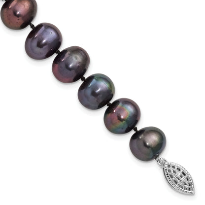 7.25 Inch Sterling Silver Rhod-Plated 9-10mm Black Fwc Pearl Bracelet