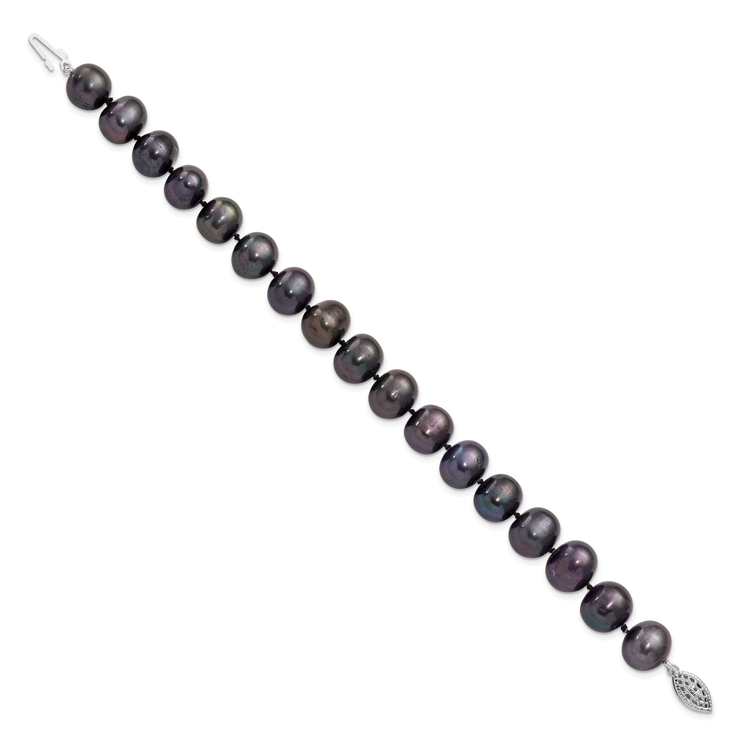 7.25 Inch Sterling Silver Rhod-Plated 10-11mm Black Fwc Pearl Bracelet