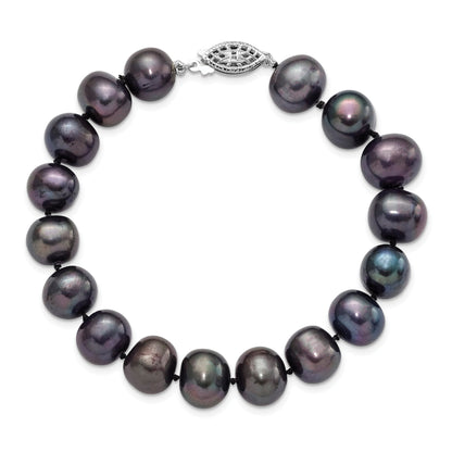 7.25 Inch Sterling Silver Rhod-Plated 10-11mm Black Fwc Pearl Bracelet