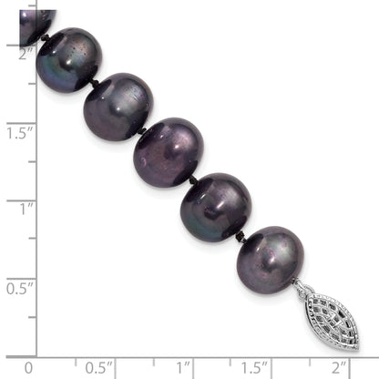 7.25 Inch Sterling Silver Rhod-Plated 10-11mm Black Fwc Pearl Bracelet
