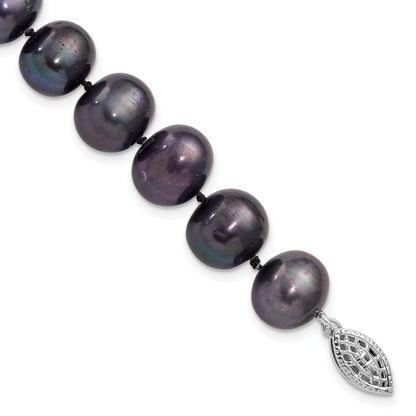 7.25 Inch Sterling Silver Rhod-Plated 10-11mm Black Fwc Pearl Bracelet