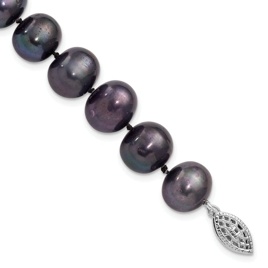 7.25 Inch Sterling Silver Rhod-Plated 10-11mm Black Fwc Pearl Bracelet