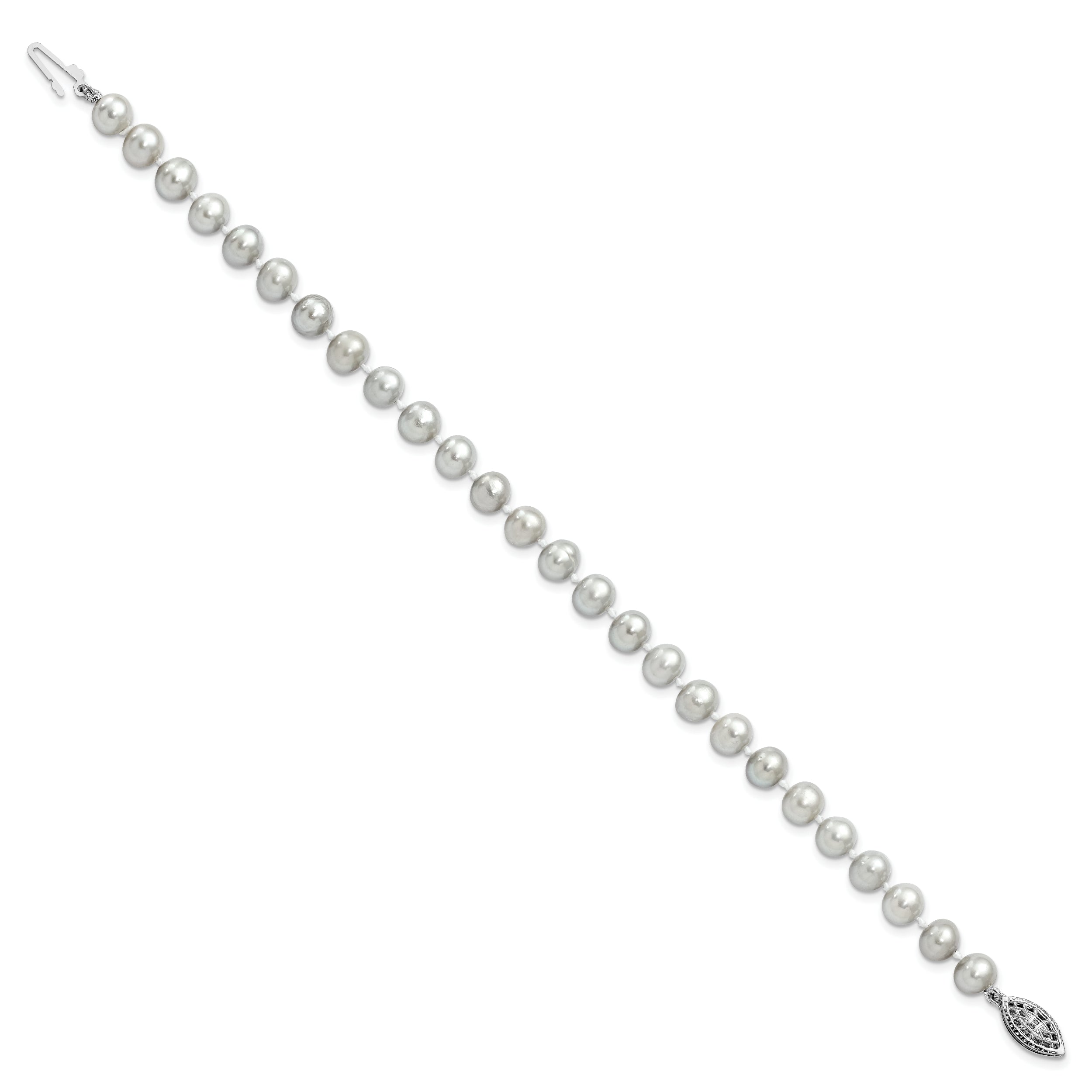 7.25 Inch Sterling Silver Rhodium 6-7mm Grey Fwc Pearl Bracelet