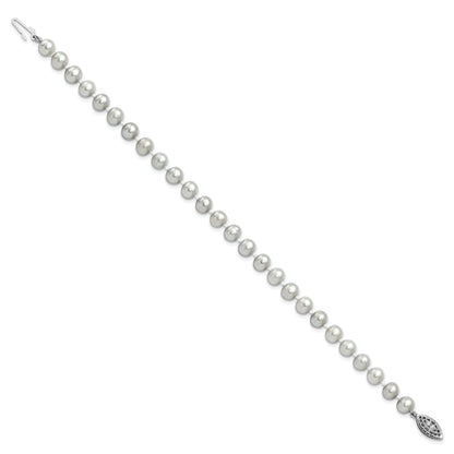 7.25 Inch Sterling Silver Rhodium 6-7mm Grey Fwc Pearl Bracelet