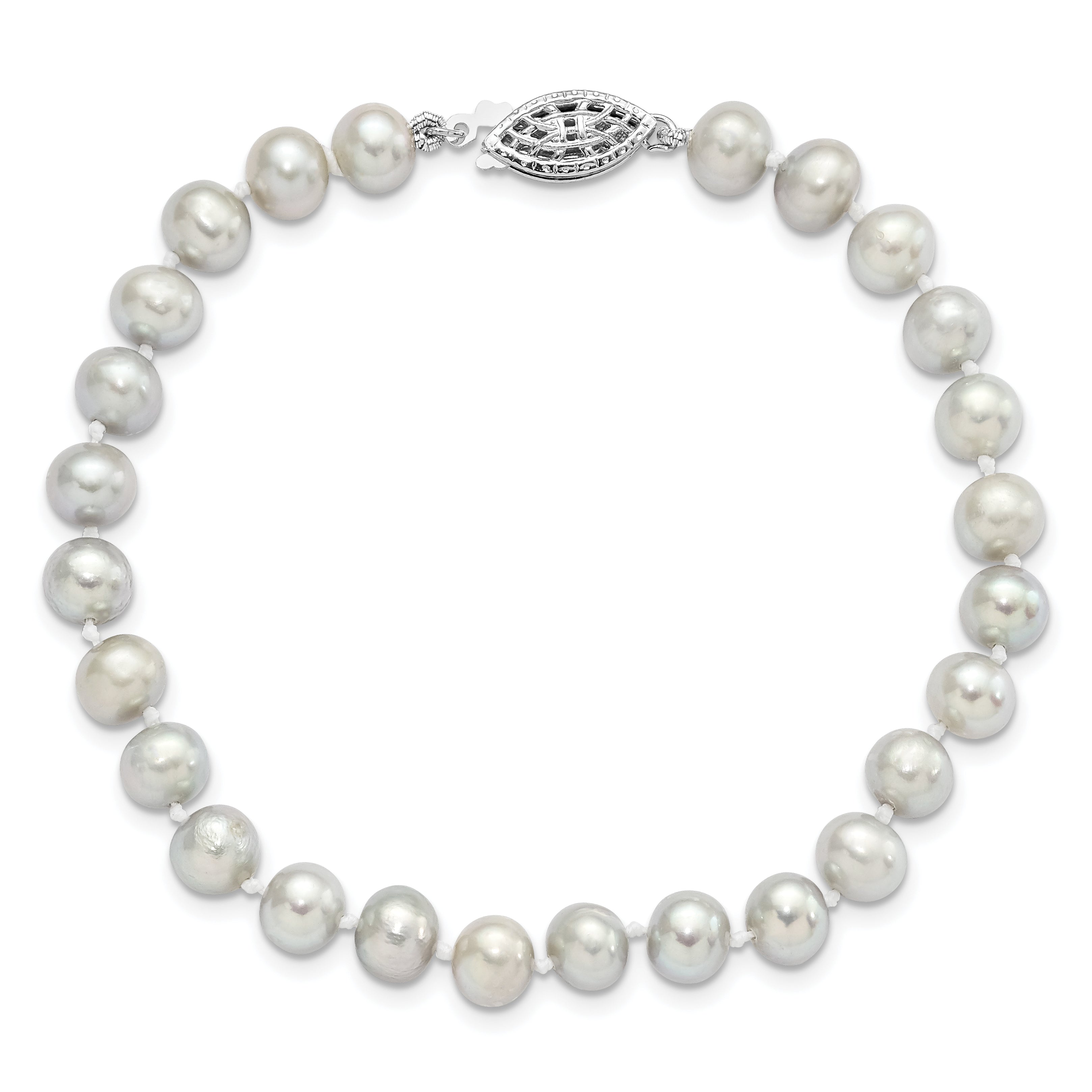 7.25 Inch Sterling Silver Rhodium 6-7mm Grey Fwc Pearl Bracelet
