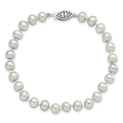 7.25 Inch Sterling Silver Rhodium 6-7mm Grey Fwc Pearl Bracelet