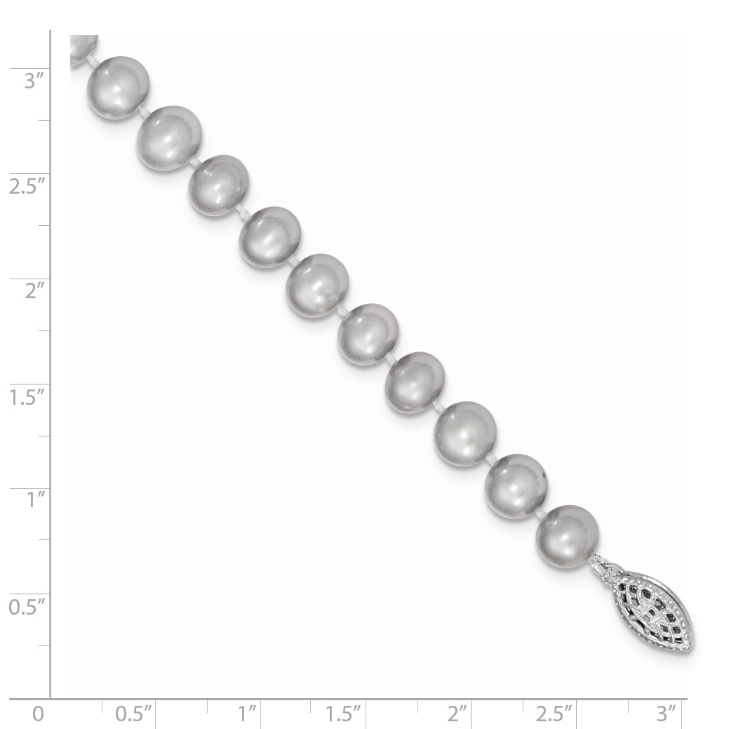 7.25 Inch Sterling Silver Rhodium 7-8mm Grey Fwc Pearl Bracelet