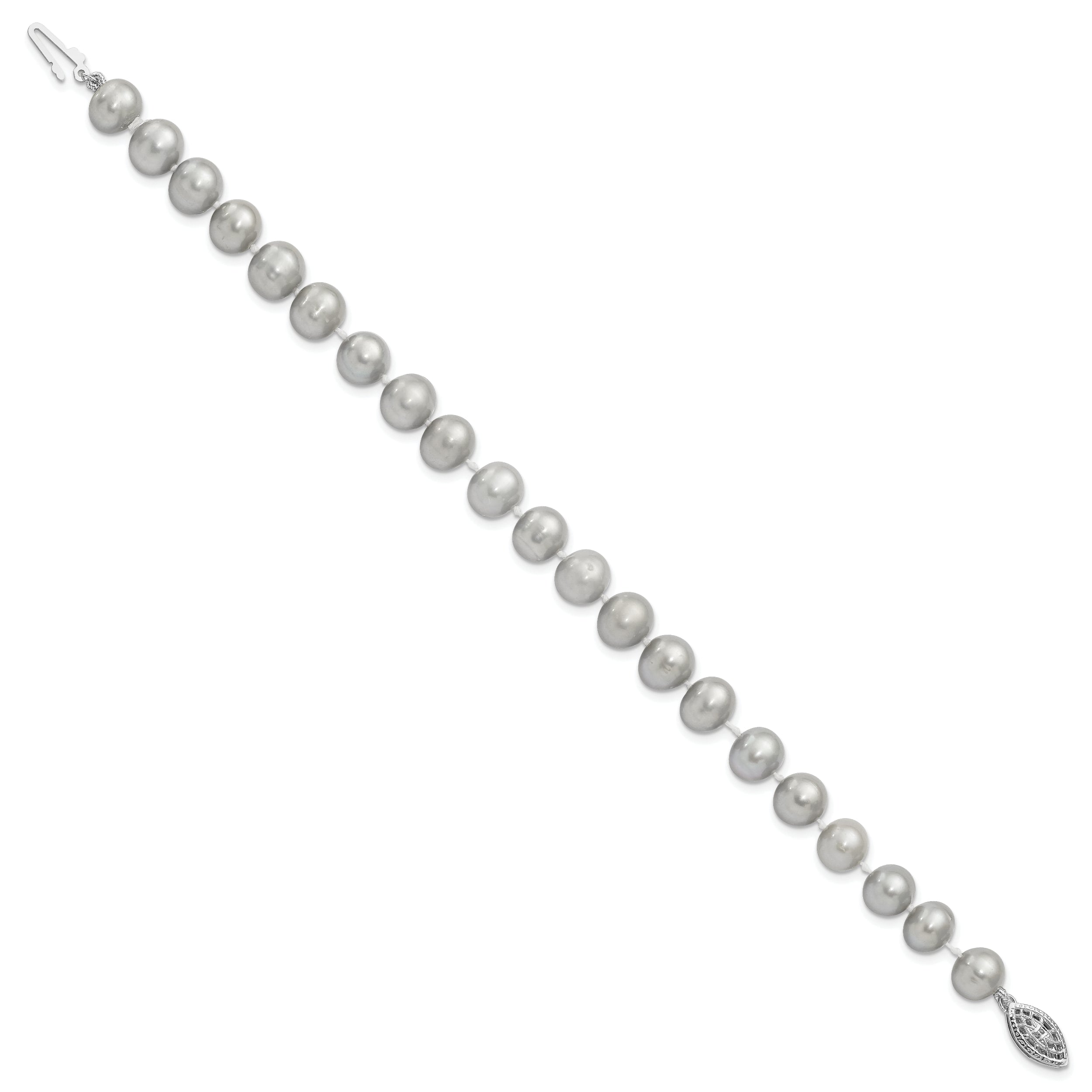 7.25 Inch Sterling Silver Rhodium 7-8mm Grey Fwc Pearl Bracelet